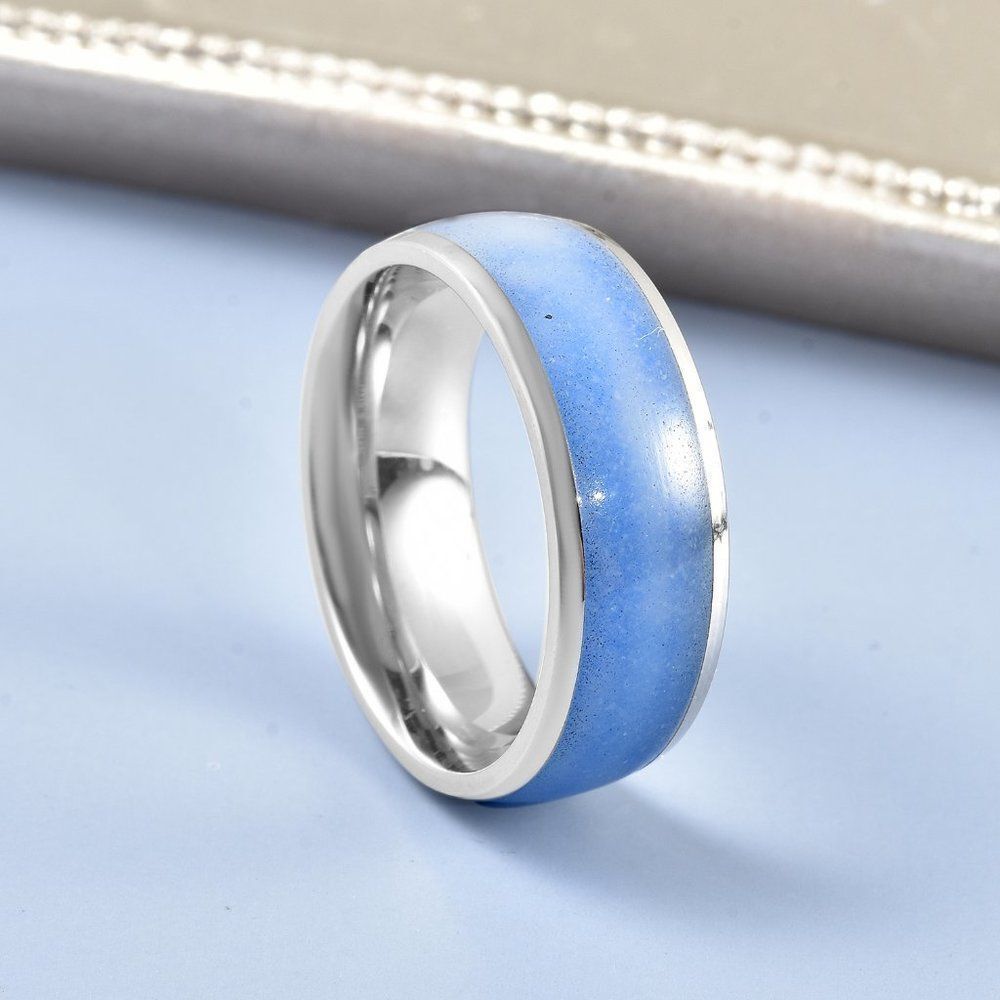 Glow in The Dark Resin Band Ring in Stainless Steel Size 6 Blue - Picture 2 of 6